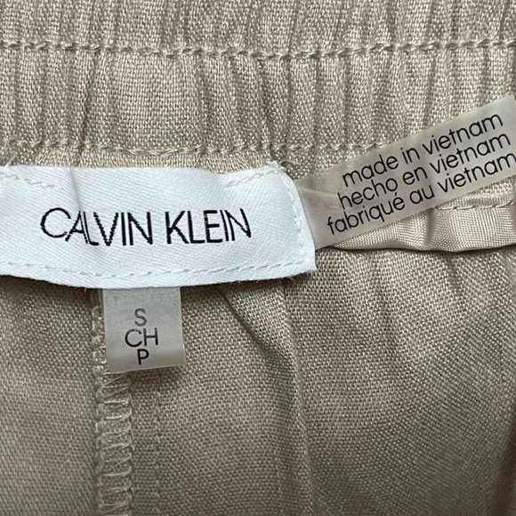 Calvin Klein Linen Blend Elastic Tie Waist Pants - Picture 5 of 9